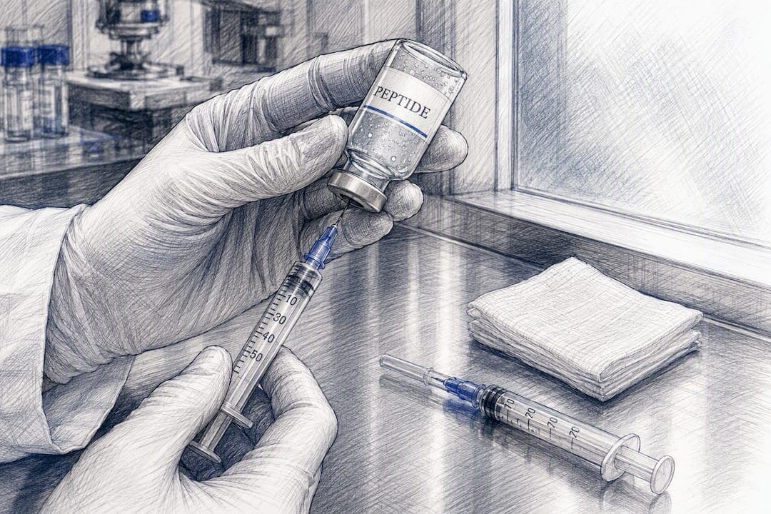 Hands preparing peptide injection