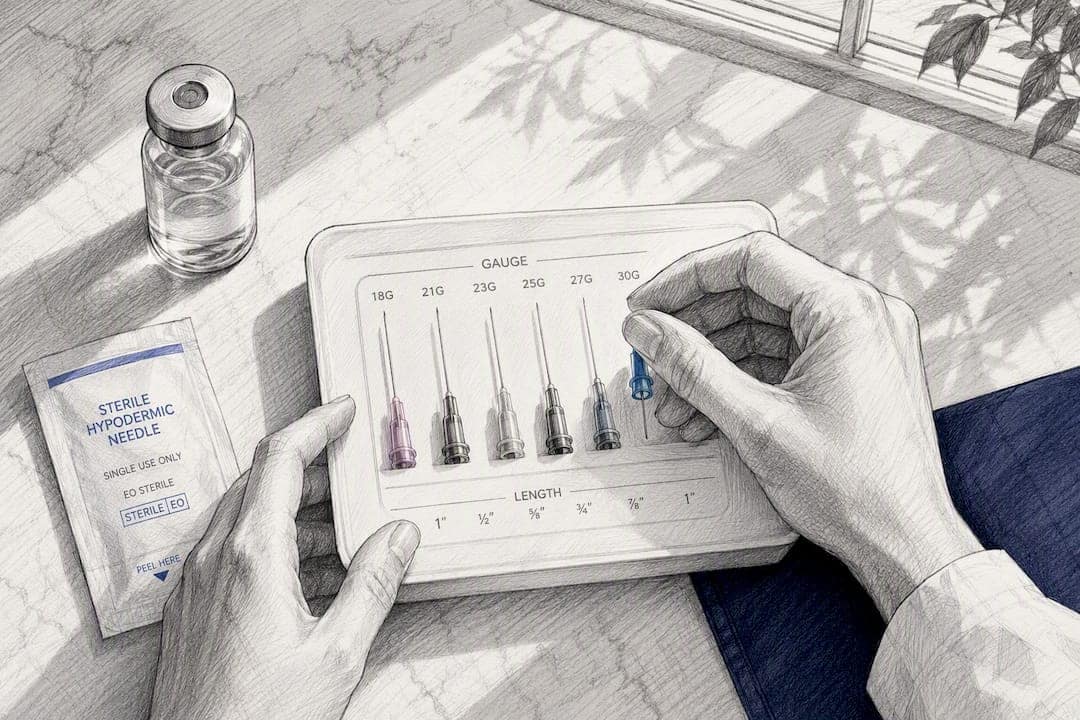 Hands preparing injection needles