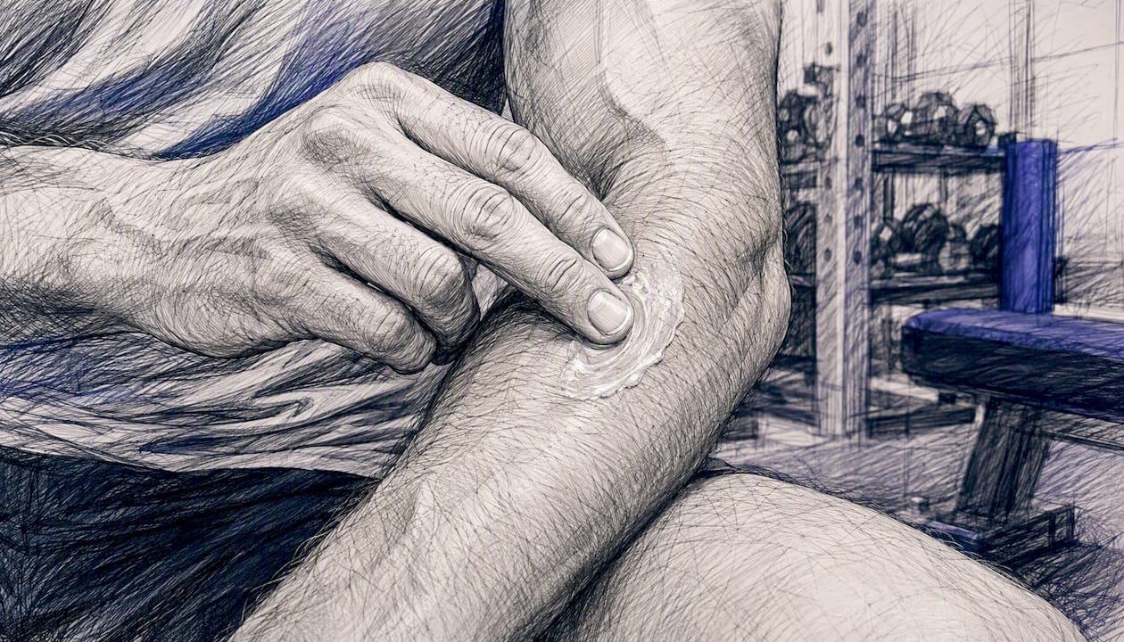 Athlete applying peptide cream on arm