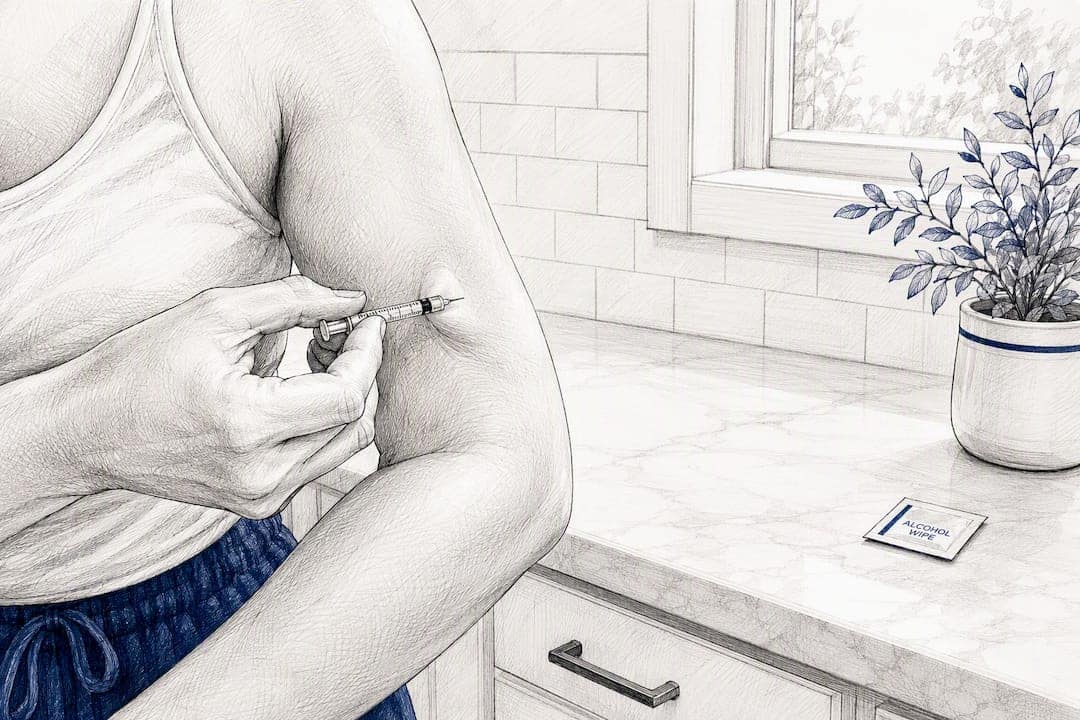 Person pinching skin performing subcutaneous injection