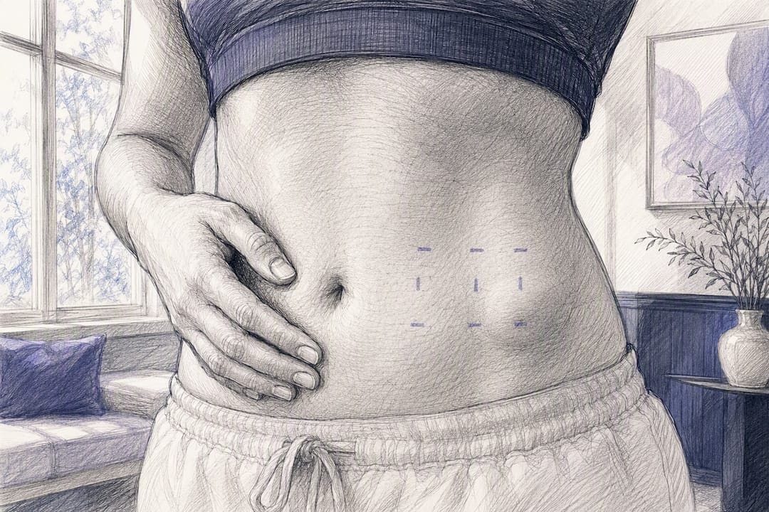 Mapped peptide injection sites on abdomen with skin palpation