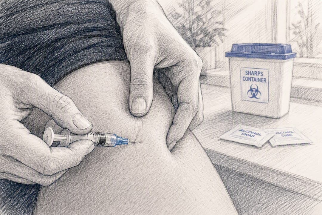 Needle inserting into pinched abdominal skin