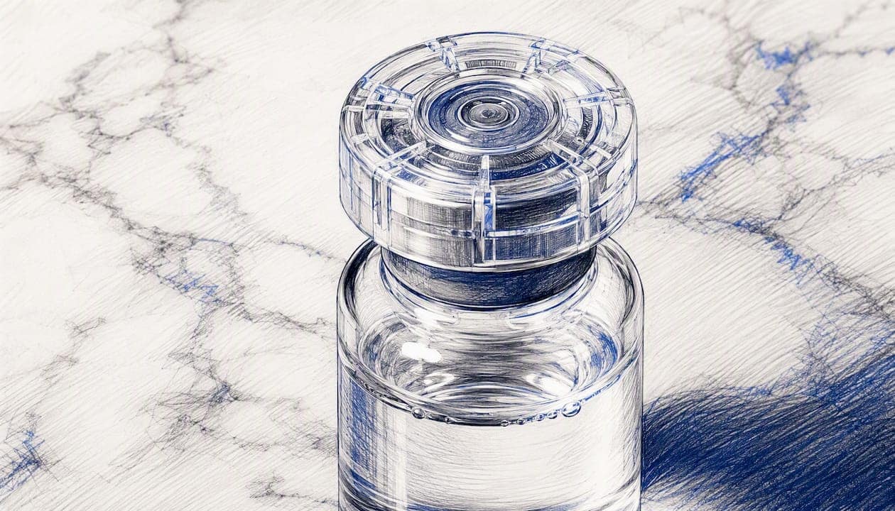 Multi-dose vial with rubber stopper close-up