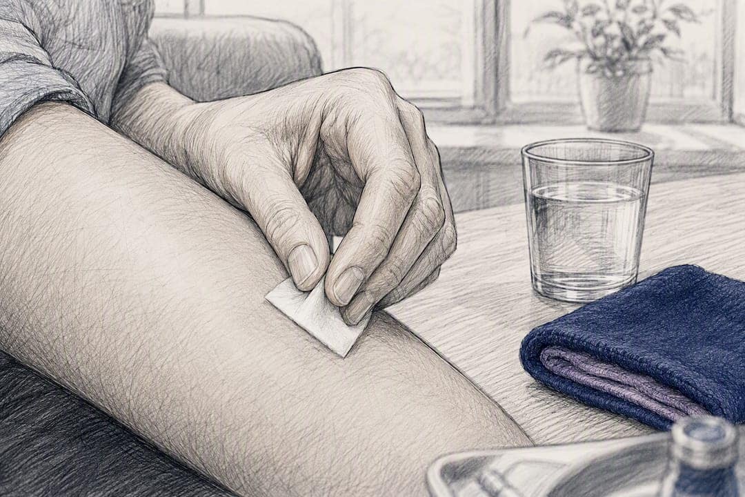 Hand preparing a clean injection site